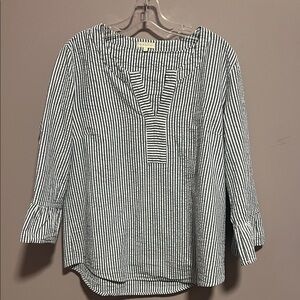 Striped blue  and White Women's seersucker blouse Top